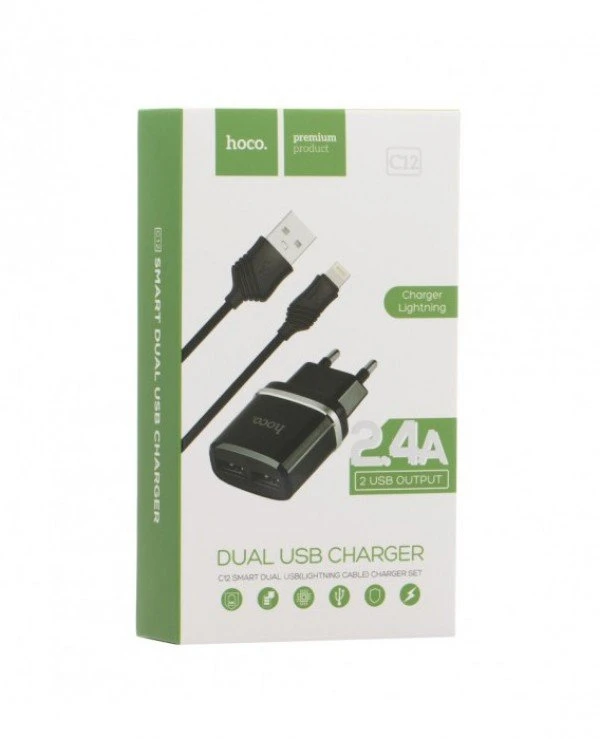 Hoco Сетевое зарядное устройство 2USB + кабель Lightning C12 | df0ddbcdba5611e882dde8de27e11c3c_ca68b925bbdc11e882dde8de27e11c3c