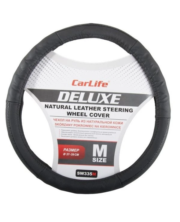 CarLife - Чехол на руль Delux SW335M  Черный, 37-39см (M)