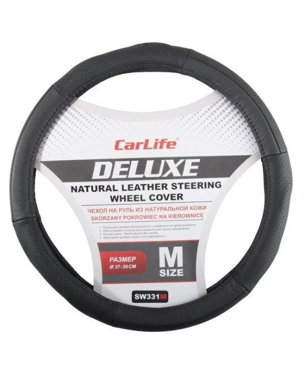 CarLife - Чехол на руль Delux SW331M  Черный, 37-39см (M)