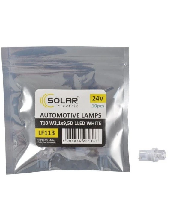 Solar - Autolamps LED 24V T10 W2.1x9.5d 1leds white  