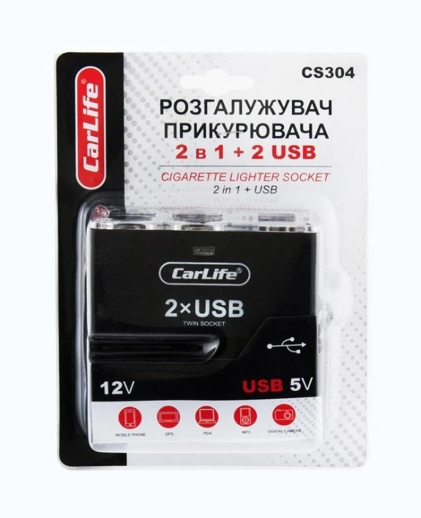 CarLife Разветвитель прикуривателя CS304 2в1 + USB | CARLIFE CS304 фото 2, цена, купить