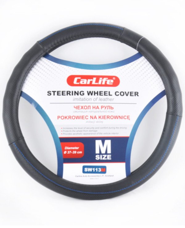 CarLife - Cover on the steering wheel SW113M  Black, 37-39cm (M)