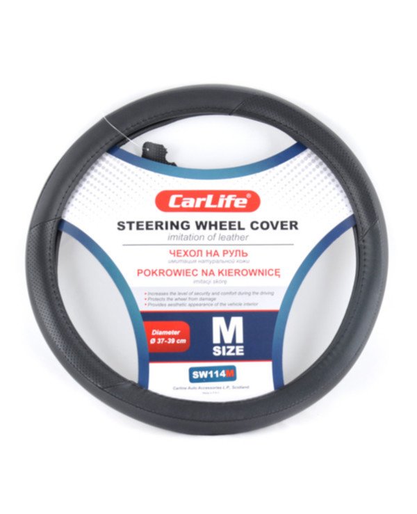 CarLife - Cover on the steering wheel SW114M  Black, 37-39cm (M)