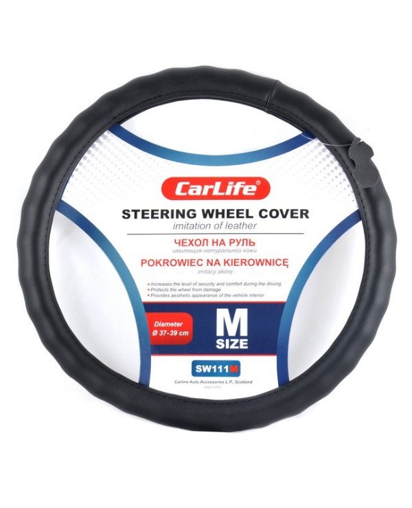 CarLife - Cover on the steering wheel SW111M  Black, 37-39cm (M)