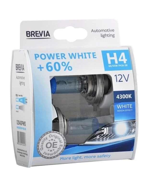 Brevia - Галогенная лампа Power White +60% H4 12V 60/55W 4300K  