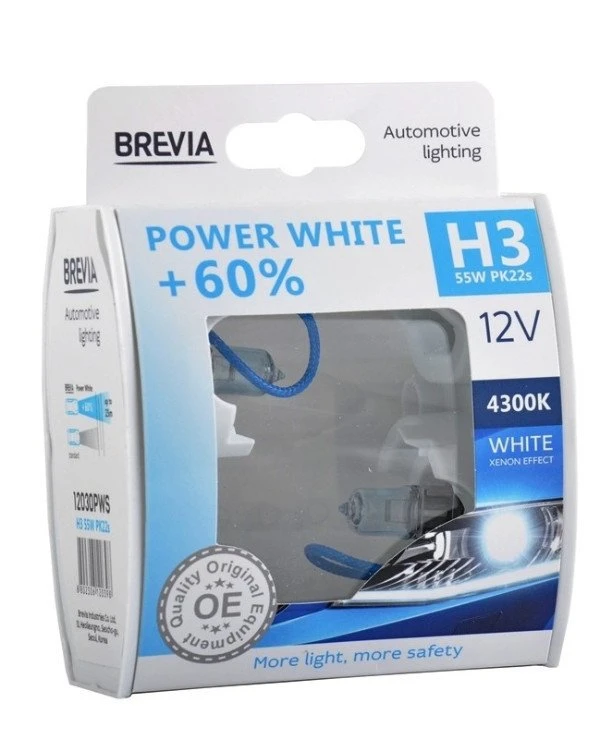 Brevia - Галогенная лампа Power White +60% H3 12V 55W 4300K  