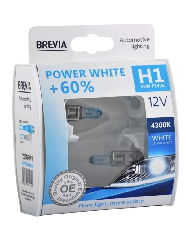 Brevia - Галогенная лампа Power White +60% H1 12V 55W 4300K  