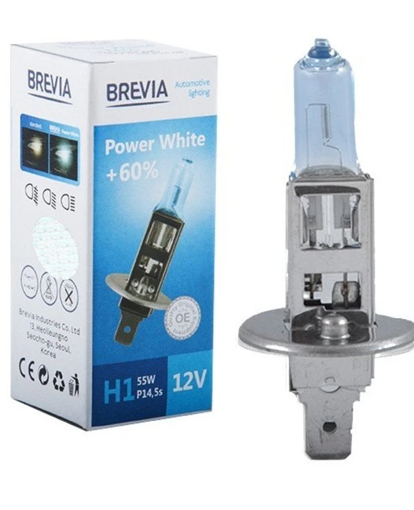 Brevia - Галогенная лампа Power White +60% H1 12V 55W 4300K  