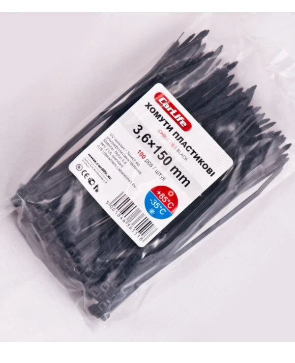 CarLife - Plastic clamps 3,6x150 mm Black  