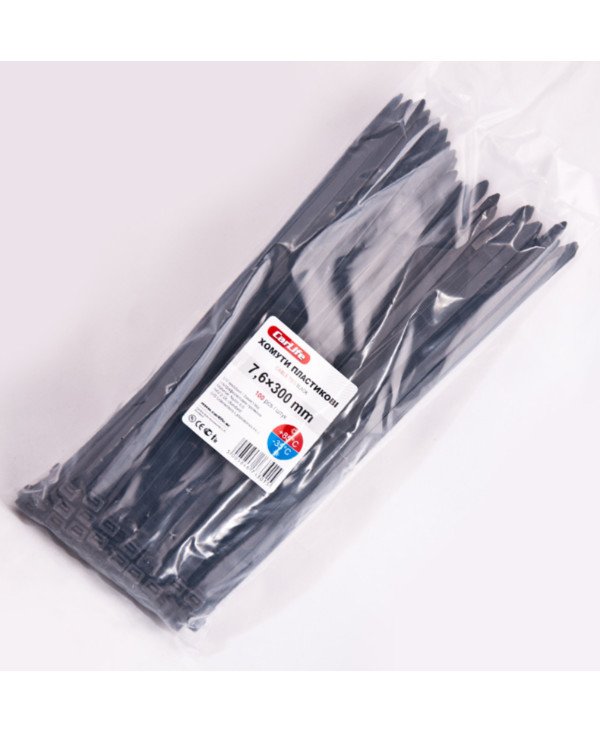 CarLife - Plastic clamps 7,6x300 mm Black  