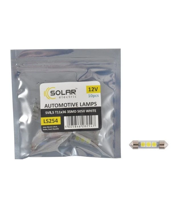 Solar Автолампы светодиодные 12V SV8.5 T11x36 3smd 5050 white | Solar 12V SV8.5 T11x36 фото 2, цена, купить
