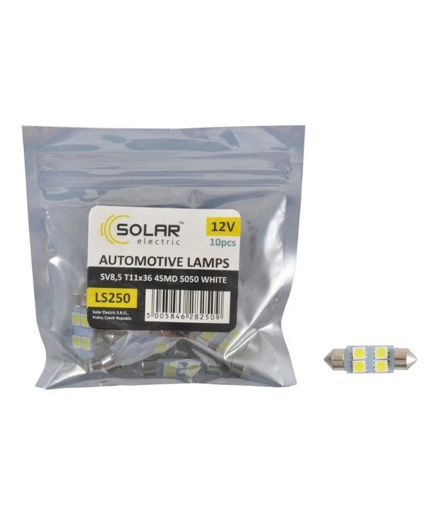 Solar Автолампы светодиодные 12V SV8.5 T11x36 4smd 5050 white | Solar 12V SV8.5 T11x36 фото 2, цена, купить