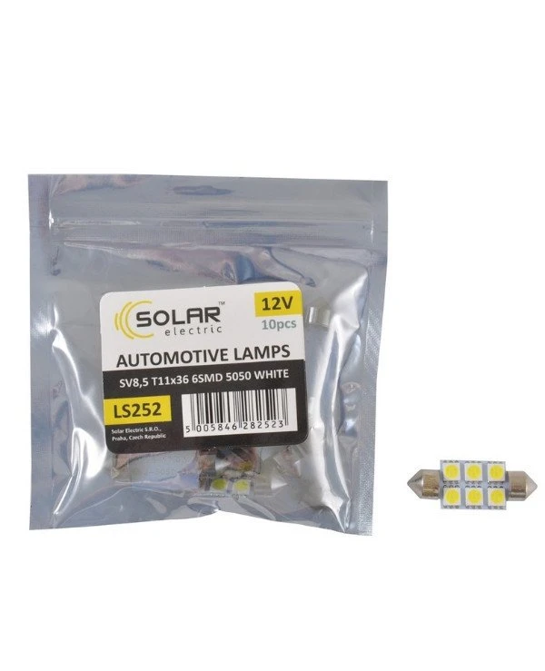 Solar Автолампы светодиодные 12V SV8.5 T11x36 6smd 5050 white | Solar 12V SV8.5 T11x36 фото 2, цена, купить