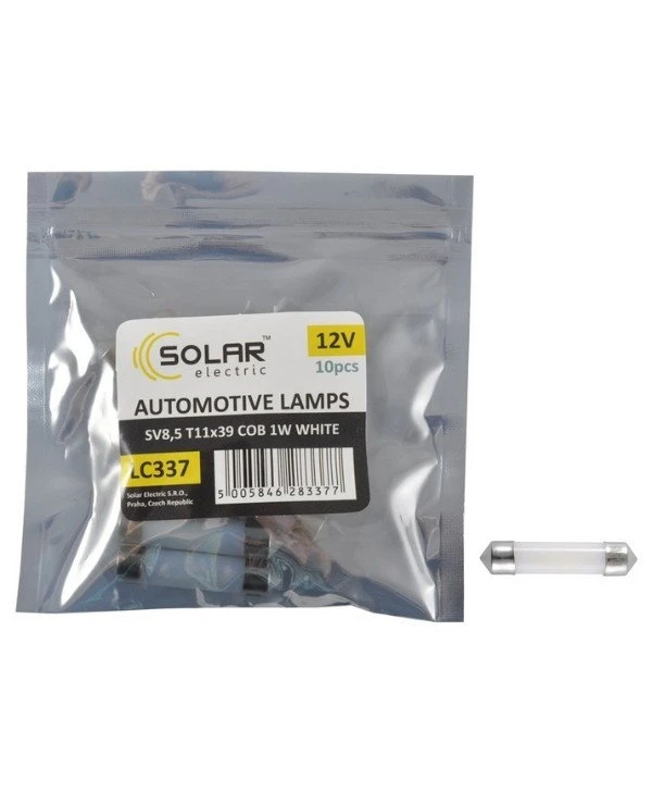 Solar - Автолампы светодиодные 12V SV8.5 T11x39 1COB 1W white  