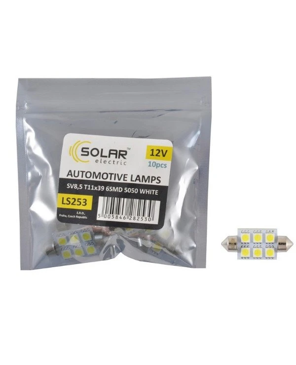 Solar Автолампы светодиодные 12V SV8.5 T11x39 6smd 5050 white | Solar 12V SV8.5 T11x39 фото 2, цена, купить