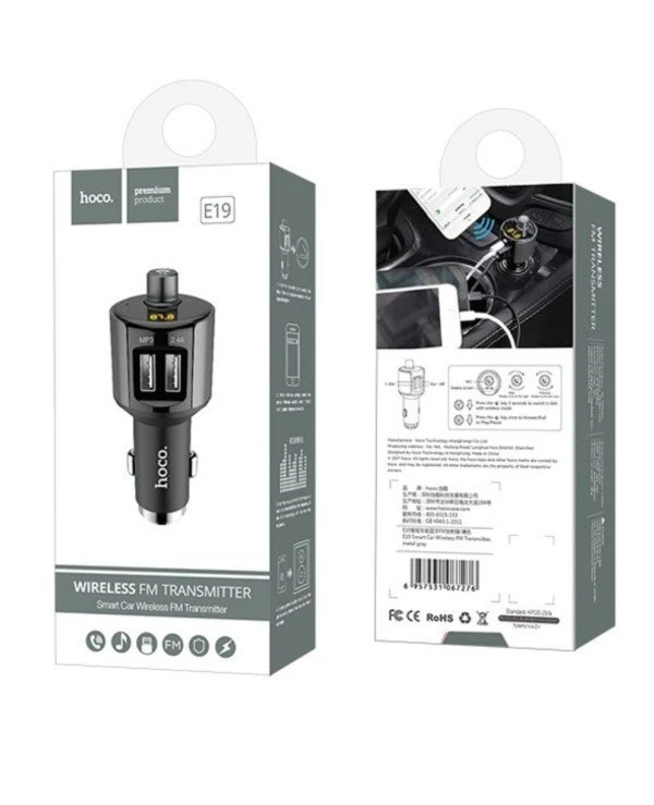 Hoco Автомобильное зарядное устройство E19 Bluetooth 2.4A 2USB | oco E19 Bluetooth 2.4A 2USB Gray фото 5, цена, купить