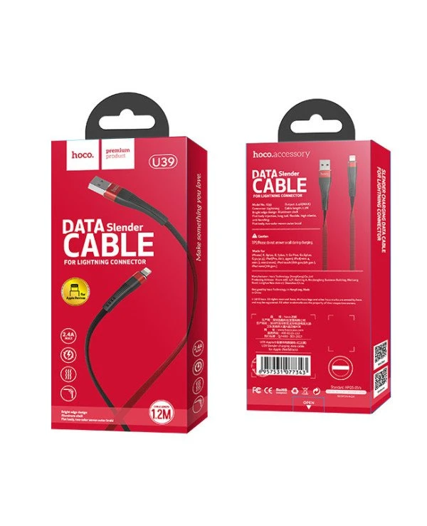 Hoco Кабель синхронизации U39 Slender Lightning Cable Iphone 1.2m Red/Black | Hoco U39 Slender Lightning Cable Iphone 1.2m Red/Black фото 3, цена, купить